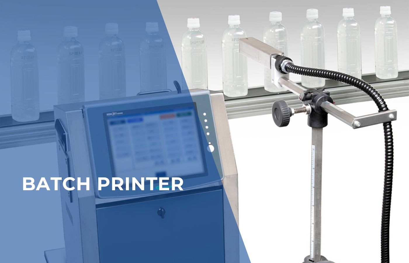 Batch printer applying codes to packaging products in a production environment.