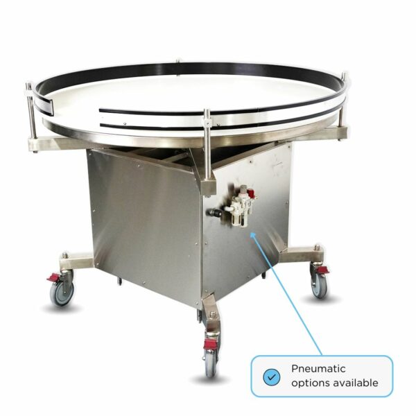 PAT-8 Packserv Manufacturing Pneumatic Accumulation Table designed for enhancing workflow efficiency in production lines.
