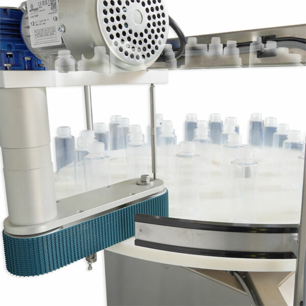 Close-up of Packserv PST-8 Sorting Table featuring adjustable guide rails and pneumatic controls for precise sorting.