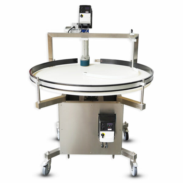 Packserv PST-8 Sorting Table with stainless steel design and pneumatic system for precise product sorting on manufacturing lines.