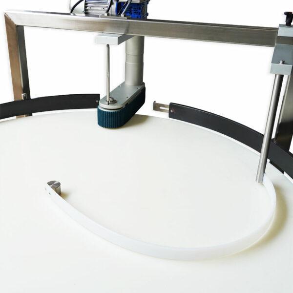 Detailed view of the Packserv PST-8 Sorting Table's adjustable guide rails, designed for precise sorting in manufacturing processes.