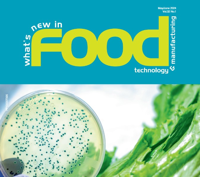 Cover of the May/June 2024 edition of 'What's New in Food Technology & Manufacturing' featuring Packserv's latest innovations in packaging machinery.