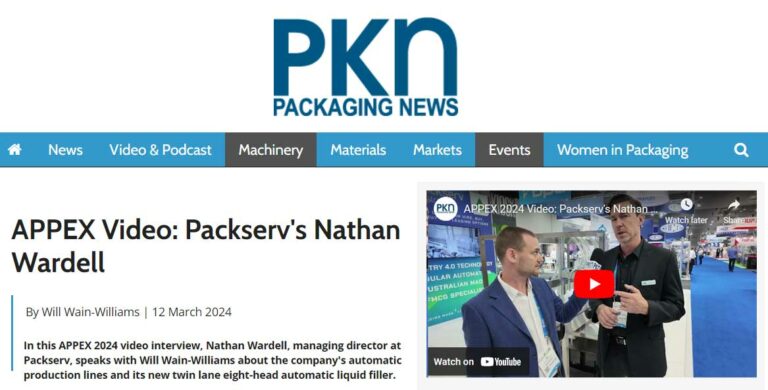 Nathan Wardell from Packserv presenting new packaging technology advancements at APPMA 2024 in a video interview.