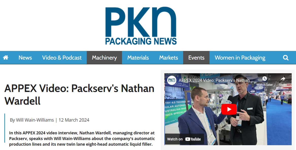 Nathan Wardell from Packserv presenting new packaging technology advancements at APPMA 2024 in a video interview.