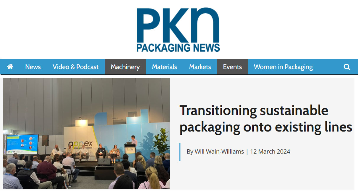 Nathan from Packserv presenting on transitioning sustainable packaging solutions into existing production lines at APPMA 2024, showcasing eco-friendly innovations.