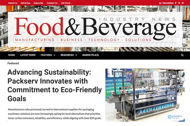 Packserv's eco-friendly packaging machinery innovations for the food and beverage industry, featuring advanced, sustainable technology designed to reduce environmental impact while ensuring high efficiency and performance in production