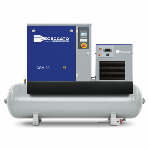 Ceccato CSM 20/8 Tank and Dryer Screw Compressor, showcasing a robust and efficient design, suitable for demanding industrial applications.
