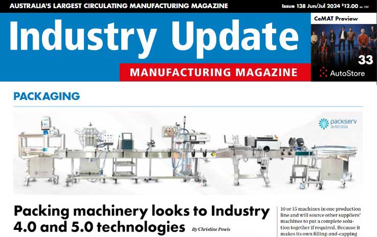 Cover of Industry Update Manufacturing Magazine July 2024, featuring Packserv Australia.