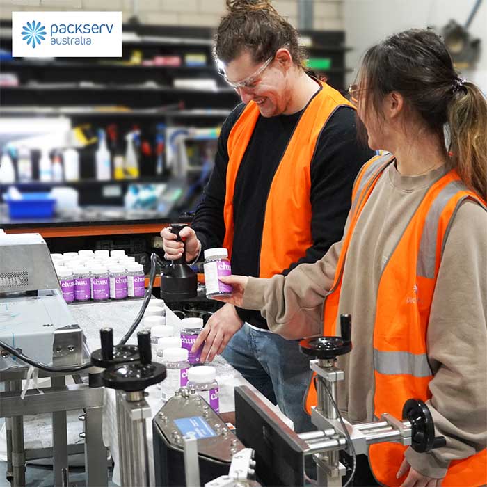 Chuu Nutrition evaluating Packserv's rental machinery to ensure it meets their production needs.