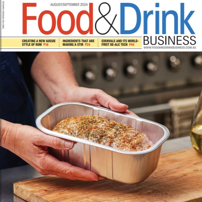 Cover of Food & Drink Business magazine featuring Packserv Australia's latest innovations in packaging technology, August-September 2024 edition.