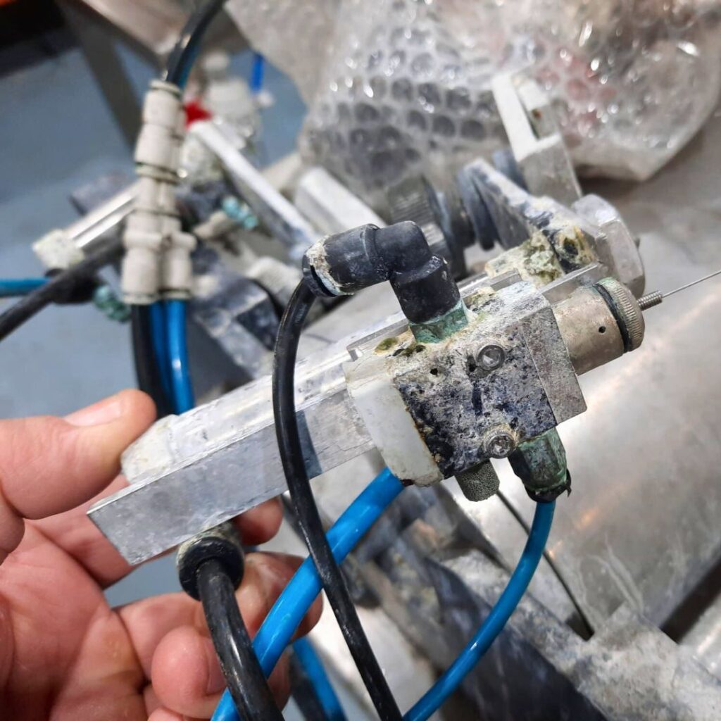 Damaged pneumatic system components due to moisture and particles.